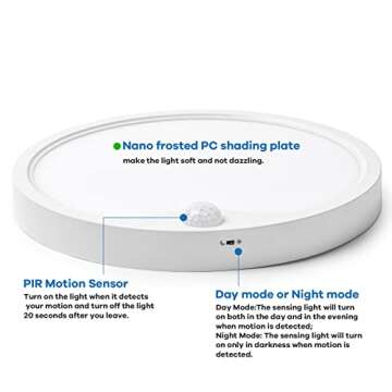 ocioc 8.9 inch Motion Sensor Ceiling Light 18W Hardwired Ultra Thin Flush Mount Lights Fixture High Brightness 6500K Cool White for Closet Pantry Storage Rooms Doorway Staircase Garage Patio