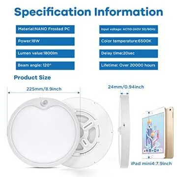 ocioc 8.9 inch Motion Sensor Ceiling Light 18W Hardwired Ultra Thin Flush Mount Lights Fixture High Brightness 6500K Cool White for Closet Pantry Storage Rooms Doorway Staircase Garage Patio