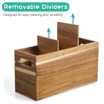 ALELION Acacia Wood 3-Compartment Utensil Holder