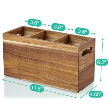 ALELION Acacia Wood 3-Compartment Utensil Holder