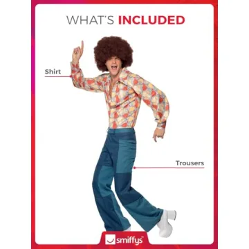 Smiffys 1970s Retro Costume Blue Denim Shirt Patchwork Trousers