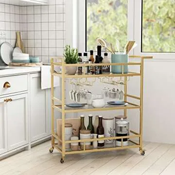 LORMITER 3 Tier Gold Bar Cart - Elegant and Functional