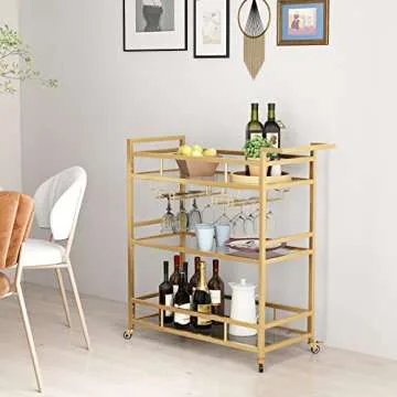 LORMITER 3 Tier Gold Bar Cart - Elegant and Functional