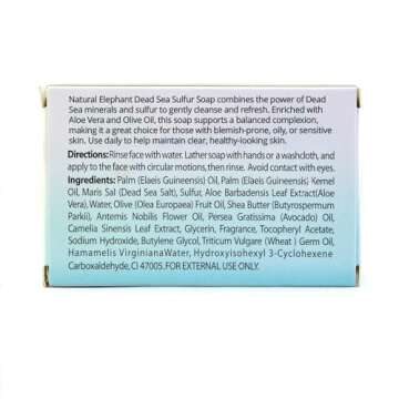 Natural Elephant Dead Sea Sulfur Soap 4.4 oz with Dead Sea Salt, Aloe Vera, Sulphur Face and Body Bar for All Skin Types Single 4.4 oz (125 g) Soap