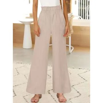 ANRABESS Womens Linen Pants 2025 Summer Casual Loose Wide Leg Palazzo Pants Spring High Waist Flowy ...