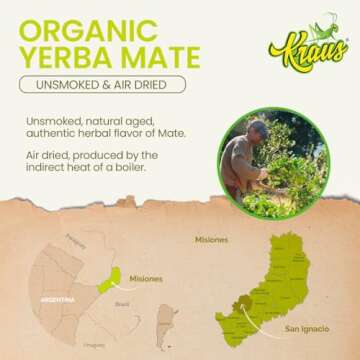 KRAUS Organic Yerba Mate | Leaf & Stem | Unsmoked | Authentic Herbal Flavor | USDA | 1.1 LB / 500 g / 17.6 oz