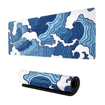 Japanese Blue and White Wave Gaming Mouse Pad XL – 31.5 x 11.8 Inch Extended Desk Pad