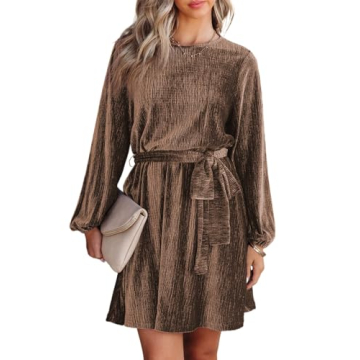 Happy Sailed Women's Mini Dresses 2025 Plus Size Elegant Long Lantern Sleeve High Waist Retro Velvet...