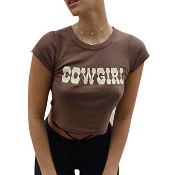 Women Teen Girl Y2k 2021 Fashion Top Clothes Cute Graphic Print Brown Crop Top Tee T-Shirt E Girl Clothing Aesthetic