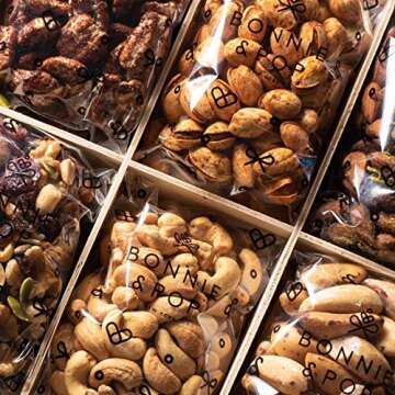 Nut Gift Basket | Healthy Valentines Day Gift of Assorted Nuts in Reusable Wood Crate | Large Variety Tray with Unique Flavors | Parties, Holidays, Birthday, Sympathy, Office, Thank You, Him, Her | Bonnie & Pop