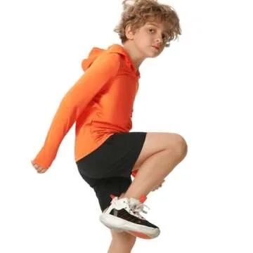 HODOSPORTS Boys Rash Guard Swim Shirt Long Sleeve for Kids UPF 50+ Sun Protection Hooded Swimming Hiking Shirts Swimsuit Orange
