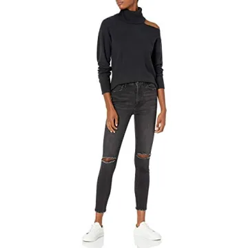 The Drop Josephine Cutout Turtleneck Sweater in Black