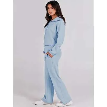 ANRABESS Women 2 Piece Sky Blue Sweatsuit Set for Fall