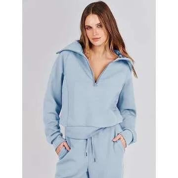 ANRABESS Women 2 Piece Sky Blue Sweatsuit Set for Fall