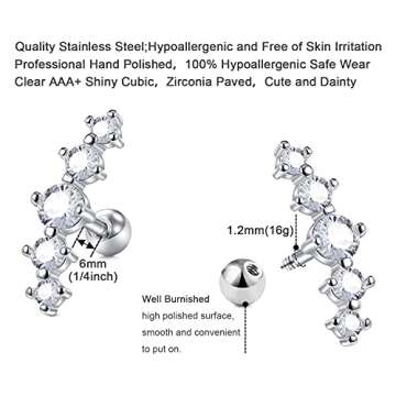 Mayhoop 16g Cartilage Earring Stud Hoop Tragus Stud Forward Helix Earrings Rook Daith Conch Stainless Steel Piercing Jewelry