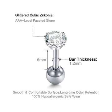 Mayhoop 16g Cartilage Earring Stud Hoop Tragus Stud Forward Helix Earrings Rook Daith Conch Stainless Steel Piercing Jewelry