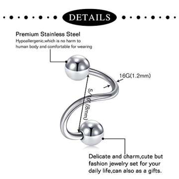 Mayhoop 16g Cartilage Earring Stud Hoop Tragus Stud Forward Helix Earrings Rook Daith Conch Stainless Steel Piercing Jewelry