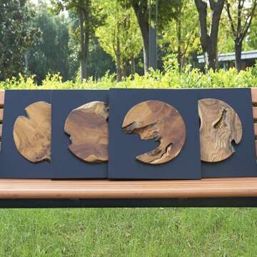 Warmaxx Rustic Teak Wood Wall Decor 17''x17 Farmhouse Live Edge Wall Art Decoration for Home Living Room Bedroom Office Handcrafted Square Wooden Round Design Wall Décor