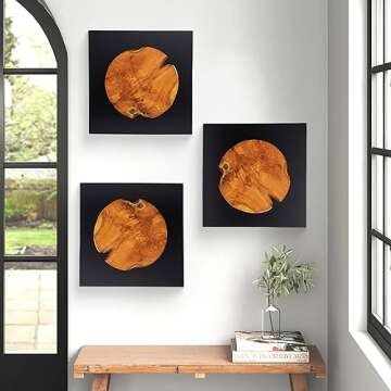 Warmaxx Rustic Teak Wood Wall Decor 17''x17 Farmhouse Live Edge Wall Art Decoration for Home Living Room Bedroom Office Handcrafted Square Wooden Round Design Wall Décor