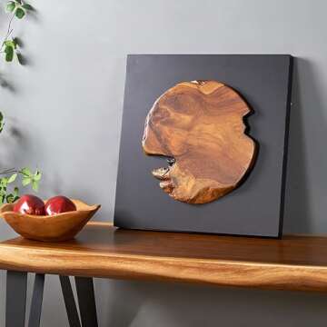 Warmaxx Rustic Teak Wood Wall Decor 17''x17 Farmhouse Live Edge Wall Art Decoration for Home Living Room Bedroom Office Handcrafted Square Wooden Round Design Wall Décor