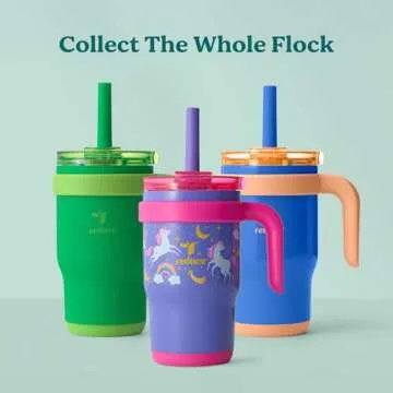 REDUCE 14 Oz Coldee Kids Tumbler with Lid and Straw - Coldee Insulated Travel Mug - Spill-Proof, Sweatproof Stainless Steel, BPA-Free - Includes Handle, Reusable Silicone Straw - Magnetic Purple