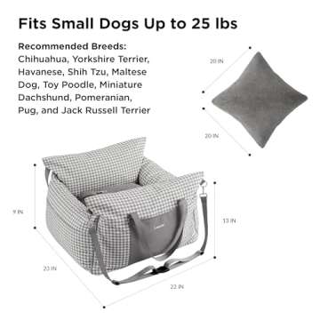 Lesure Small Dog Car Seat for Small Dogs - Waterproof Dog Booster Seat for Car with Storage Pockets and Clip-On Safety Leash and Thickened Memory Foam Filling, Pet Travel Carrier Bed Grey Houndstooth