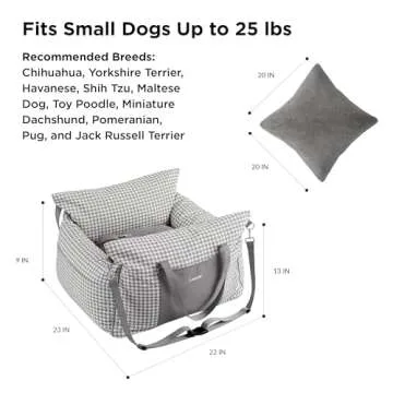 Lesure Small Dog Car Seat for Small Dogs - Waterproof Dog Booster Seat for Car with Storage Pockets and Clip-On Safety Leash and Thickened Memory Foam Filling, Pet Travel Carrier Bed Grey Houndstooth