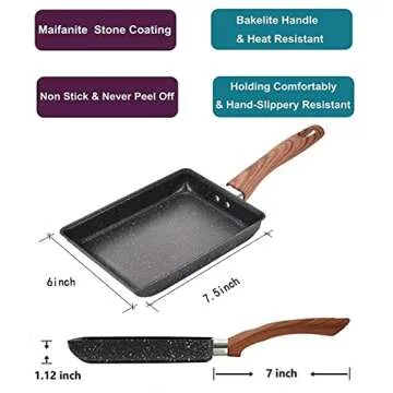 Lchkrep Japanese Omelette Pan-Tamagoyaki Nonstick Pan-Square Pan -Egg Roll Pan-Rectangle Frying Pan-Small Frying Egg Pan, Cooktop Safe, Easy to Clean,6.3 x 7.8 inch (Black)