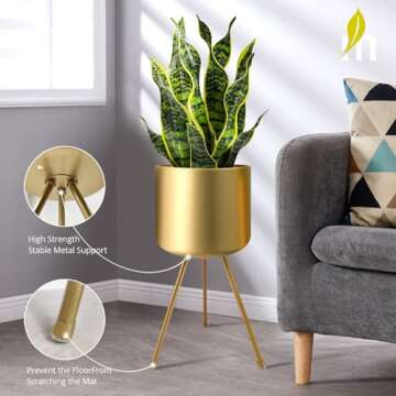 Stylish Mid-Century Metal Flowerpot with Stands