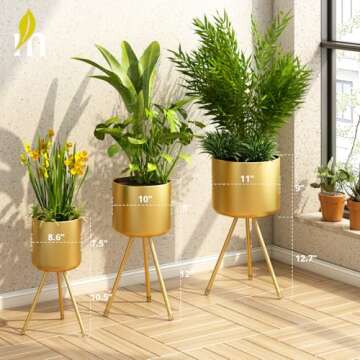 Stylish Mid-Century Metal Flowerpot with Stands