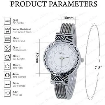 Blekon Women's White/Silver Mother of Pearl Cuff Bracelet Watch with 31mm Case, Japanese Quartz Move...