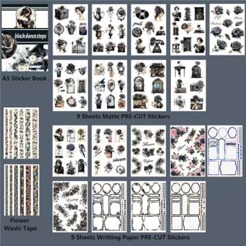 Dwpetzo Scrapbook Stickers for Journaling Adults, Pre-Cut Transparent Stickers, Scrapbooking Materials, Waterproof Sticker Book for Junk Journals, Scrapbook Supplies