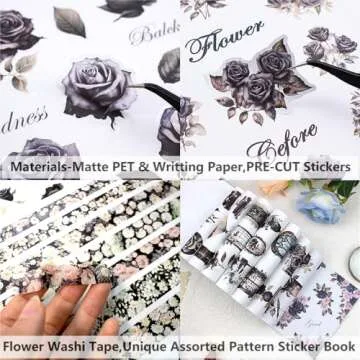 Dwpetzo Scrapbook Stickers for Journaling Adults, Pre-Cut Transparent Stickers, Scrapbooking Materials, Waterproof Sticker Book for Junk Journals, Scrapbook Supplies