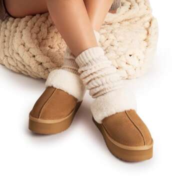 DREAM PAIRS Platform Slippers for Women Genuine Suede FuzzyEasy Cozy Memory Foam Waterproof Slippers...