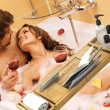 SZHTMY Bamboo Bathtub Caddy Tray for Tub, Premium Bath Tub Tray Ideal for Bath Accessories, Tablet, Books & Wine Glass Stand