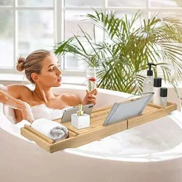 SZHTMY Bamboo Bathtub Tray - Perfect for Snacks and Relaxation