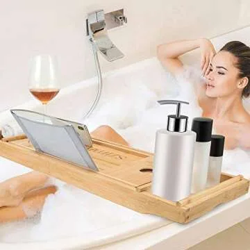 SZHTMY Bamboo Bathtub Tray - Perfect for Snacks and Relaxation