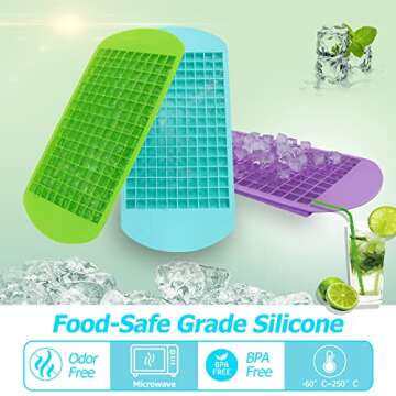 Mini Ice Cube Trays for Freezer with Bin, 6 Pack Silicone Molds with Storage Container and Ice Scoop, 160 Stackable Crushed Trays Easy Release Small Ice Cube for Chilling Whiskey Cocktail