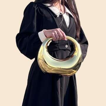 YYW Acrylic Evening Clutch Purse Moon Shape Unique Transparent Evening Handbag (Gold)