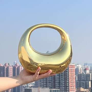 YYW Acrylic Evening Clutch Purse Moon Shape Unique Transparent Evening Handbag (Gold)