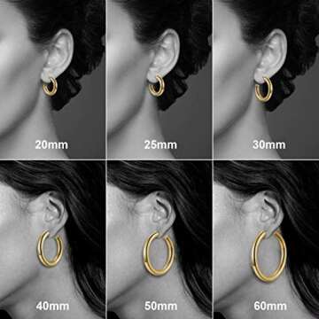 Gold Hoop Earrings for Women, 14K Gold Plated Lightweight Chunky Open Hoops 60mm Gold Hoop Earrings for Women