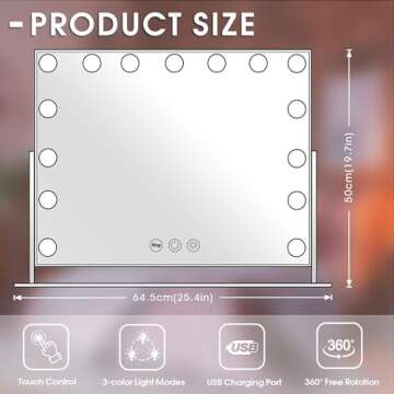 MISAVANITY Large Vanity Makeup Mirror with Lights 23"X18" Lighted Hollywood Mirror with 10X Magnific...