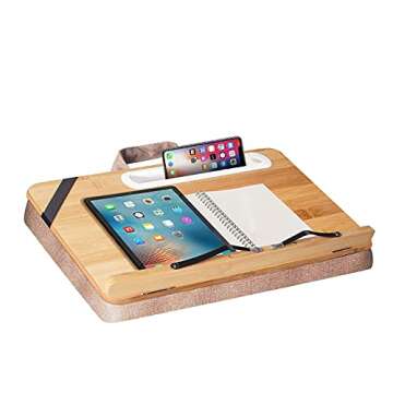 wishacc Book Stand for Reading in Bed, Bamboo Wood Lap Reading Holder with Page Paper Clips for Read...