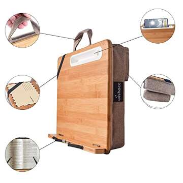 wishacc Book Stand for Reading in Bed, Bamboo Wood Lap Reading Holder with Page Paper Clips for Reading Hands Free, Portable Reading Shelf for Reading Cookbooks, Textbooks, Bibles in Bed/Sofa/Couch