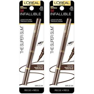 L'Oreal Paris Makeup Infallible Super Slim Long-Lasting Liquid Eyeliner, Ultra-Fine Felt Tip, Quick Drying Formula, Glides on Smoothly, Brown, Pack of 2