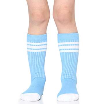 juDanzy knee high team color tube socks for toddler and youth boys and girls (2 Pack) (6-10 Years (Shoe Size 1-7) With Anti-slip grip, Columbia Blue)