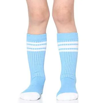 juDanzy knee high team color tube socks for toddler and youth boys and girls (2 Pack) (6-10 Years (Shoe Size 1-7) With Anti-slip grip, Columbia Blue)