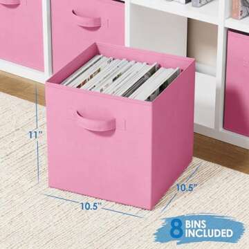 Royexe Storage Cubes - 11 Inch Cube Storage Bins (Set of 8). Fabric Cubby Organizer Baskets with Dual Handles | Foldable Closet Shelf Organization Boxes (Light Pink)