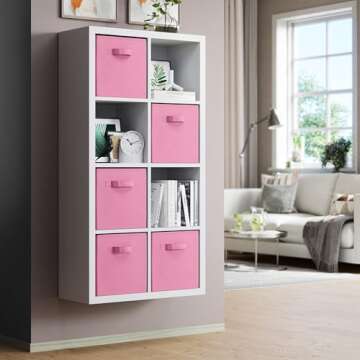 Royexe Storage Cubes - 11 Inch Cube Storage Bins (Set of 8). Fabric Cubby Organizer Baskets with Dual Handles | Foldable Closet Shelf Organization Boxes (Light Pink)