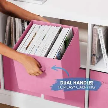 Royexe Storage Cubes - 11 Inch Cube Storage Bins (Set of 8). Fabric Cubby Organizer Baskets with Dual Handles | Foldable Closet Shelf Organization Boxes (Light Pink)